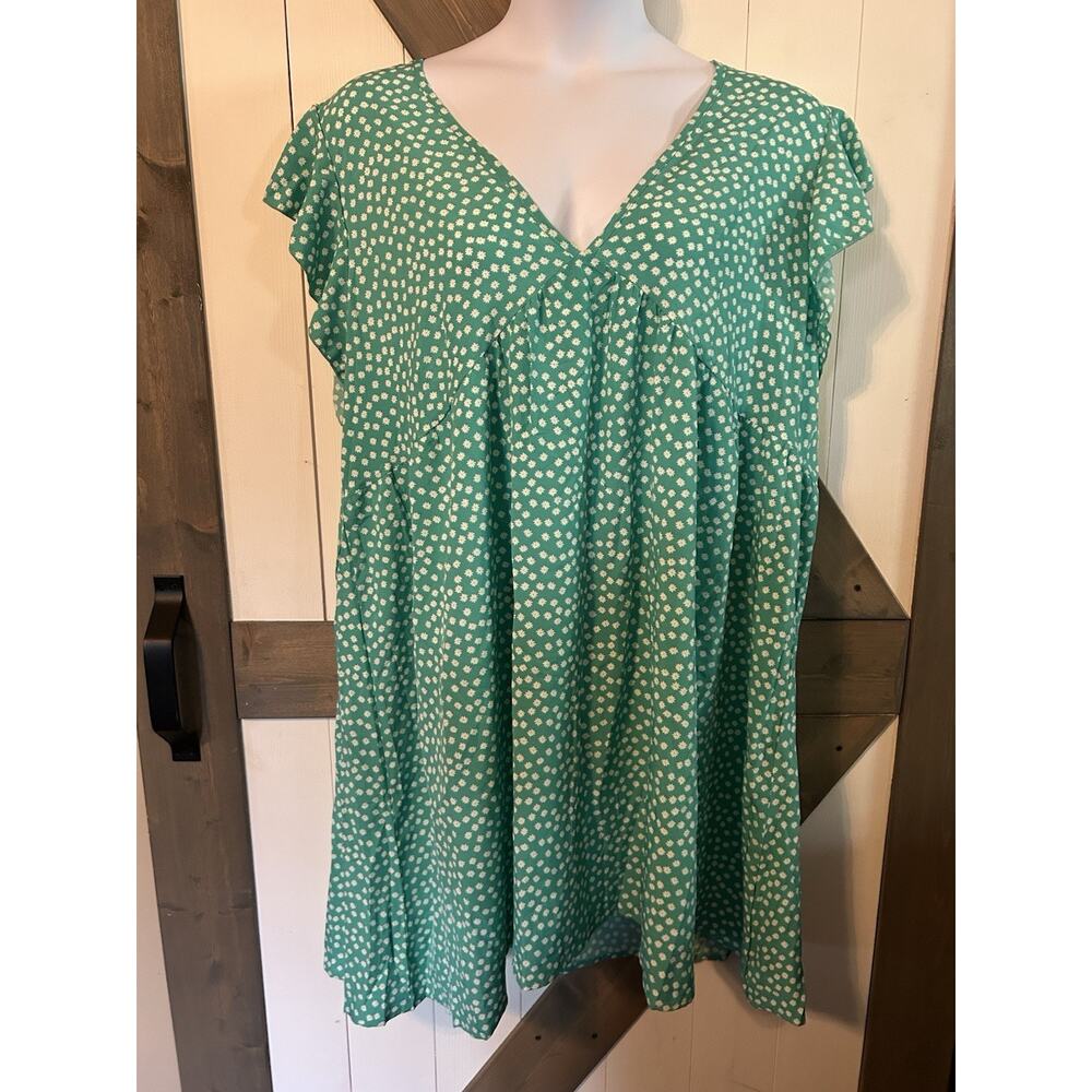 SHEIN Curvy Green Floral Flutter Sleeve Dress 4XL